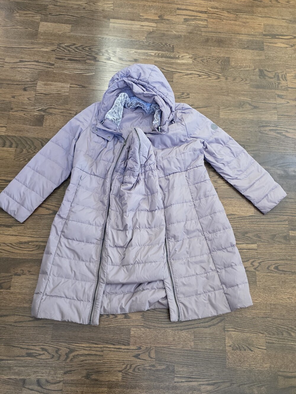 Seraphine Maternity Long Puffer Coat Lavender Hooded US 14